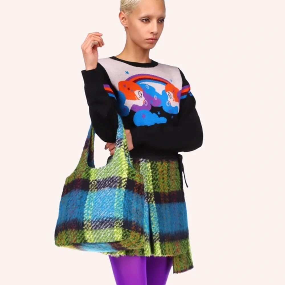 Anna Sui Plaid Tote Bag-Fern Multi